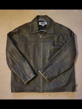 Old Navy Men's Dark Brown Leather Bomber Jacket